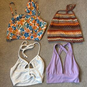 SHEIN Floral, Patterned, White, and Purple Crop Tops